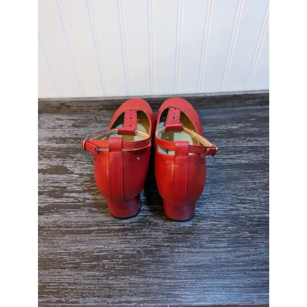 Red cottage core valentine Womens Red Mary Jane T-Strap Heart Platform Size 40/8